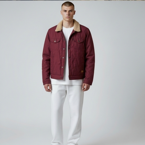 Burgendy Jacket Aeropostal Sherpa Lined with Plush Collar Retro - Picture 2 of 10